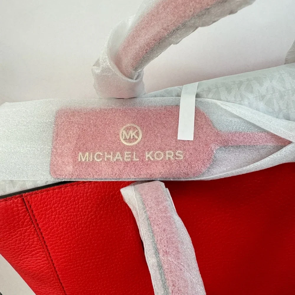 Michael Kors Large Tote Bag Red‎ Leather Double Handle Zip Top Shoulder Bag